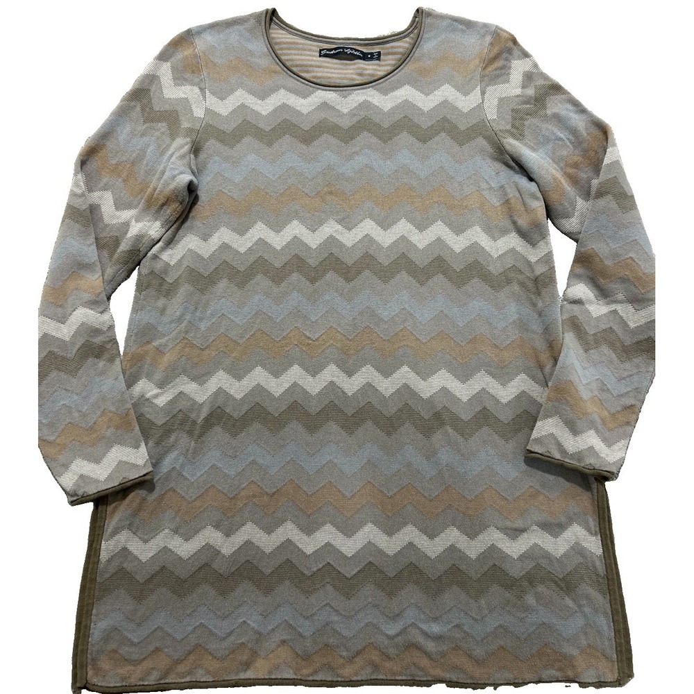 Gudrun Sjoden Women's M Organic Cotton Chevron Sweater Tunic Pullover
